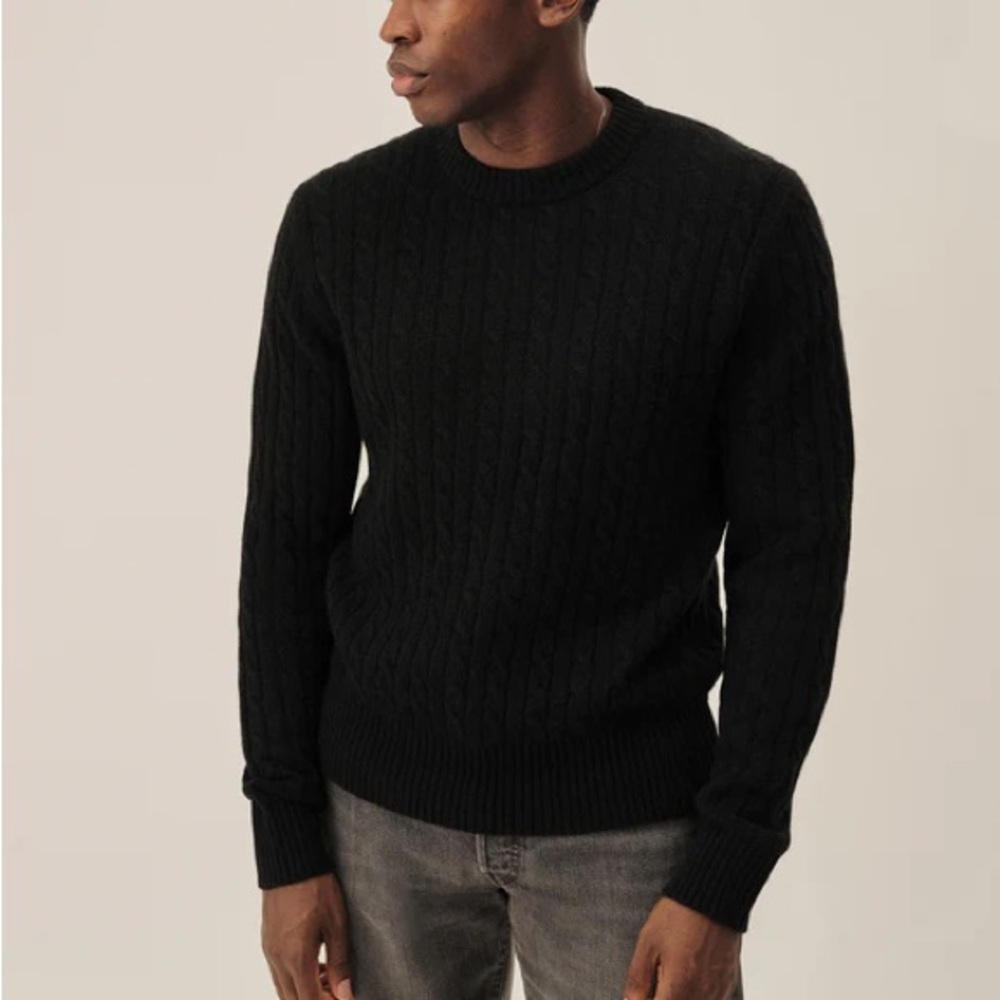 Buck Mason California 100% Cashmere Cable knit sweater.